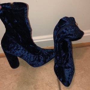 Crushed Blue Velvet Ankle Boots